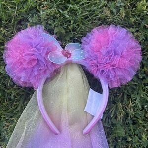 Disney Fairies Pastel Veil Minnie Ears Headband Butterfly Heart Gem Rainbow